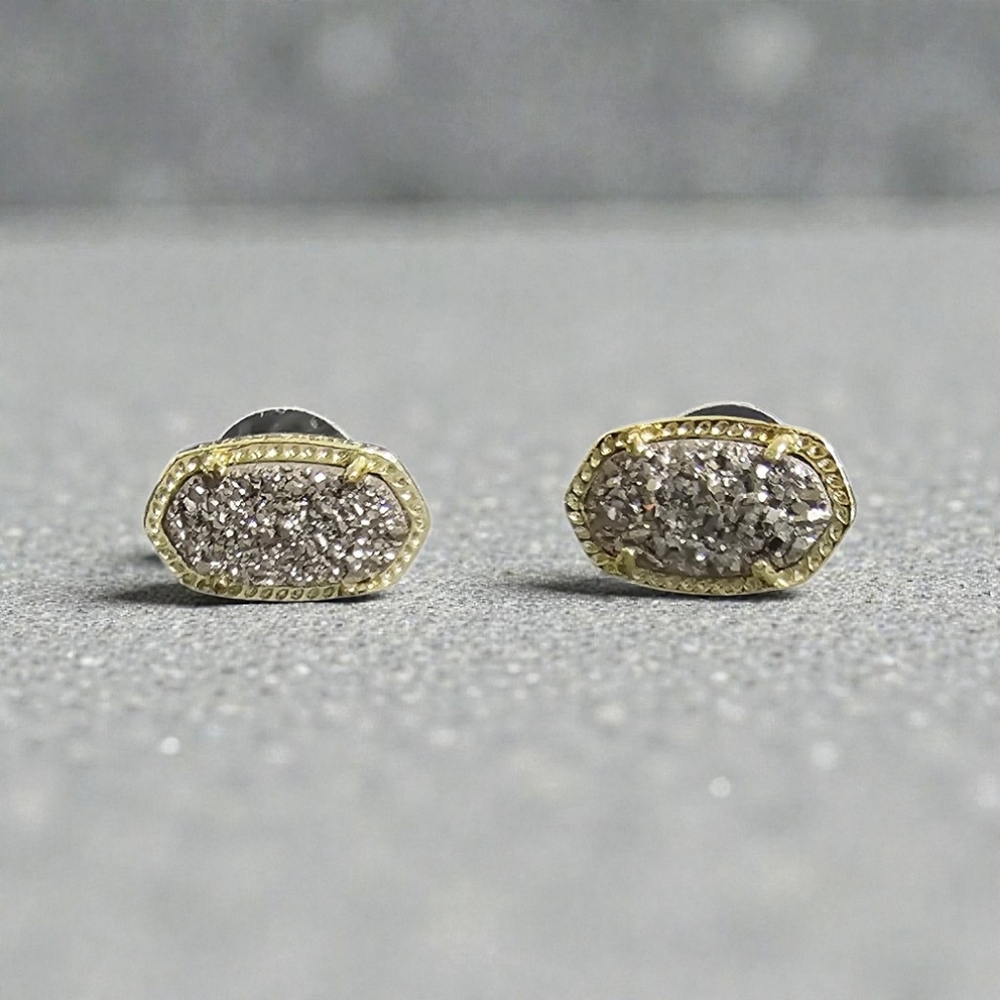 KENDRA SCOTT Ellie Gold-Tone and Silver-Tone Platinum Drusy Earrings